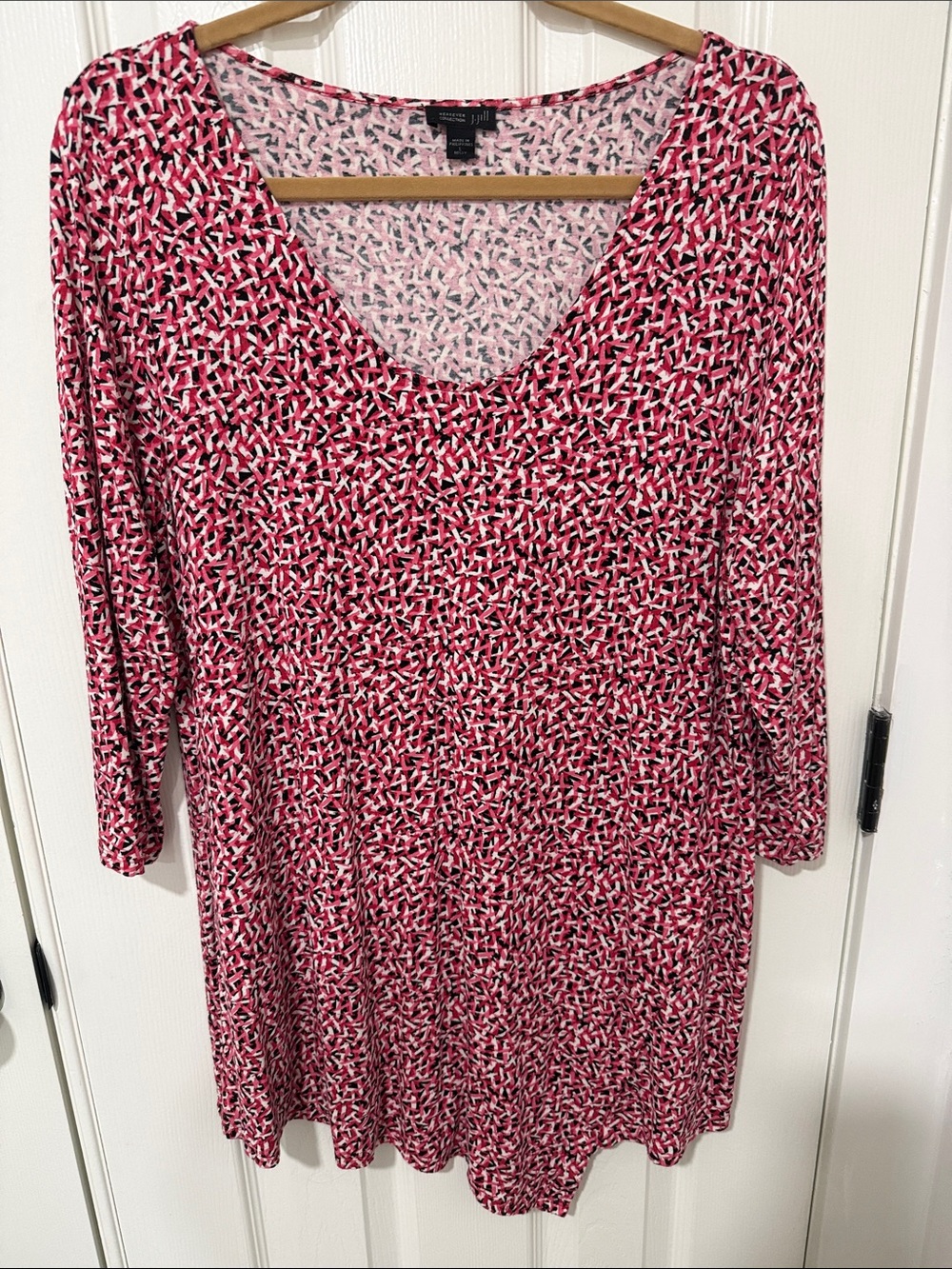 J. Jill Pink and Black Abstract Print Long Sleeve Scoop Dress